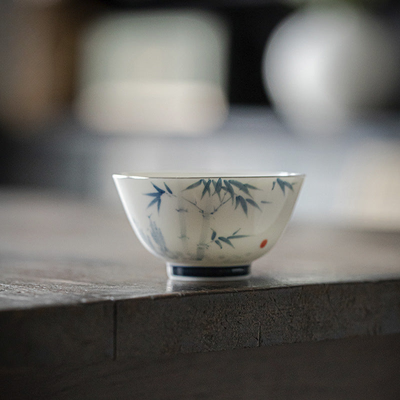 Gohobi Underglaze Blue Bamboo Brushstroke Tea Cup