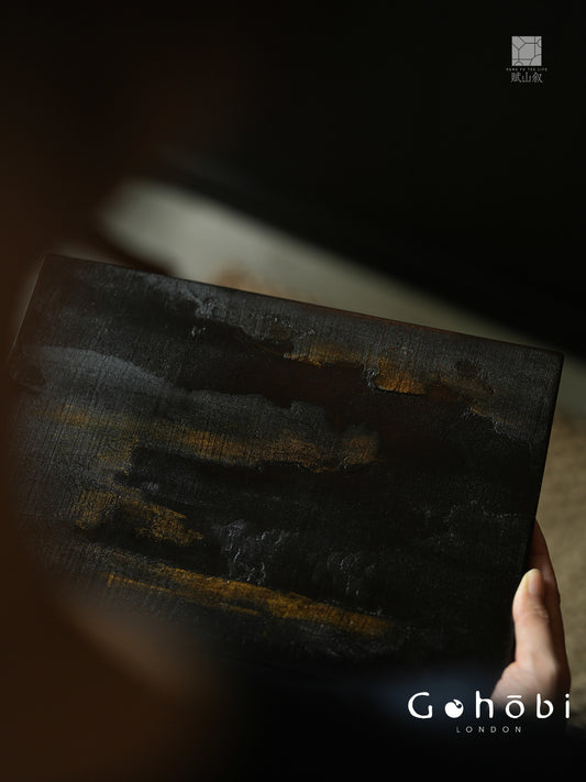 [賦山敘 x Gohobi] Gohobi Black Gold Lacquer Tea Tray – Handmade Ginkgo Wood Dry Brew Tea Tray Wabi Sabi Style