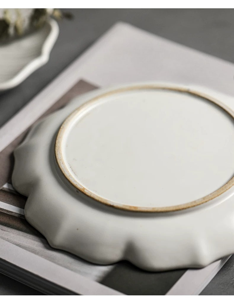 Gohobi Japanese Style Lace Ceramic Plate – Handmade Coarse Pottery Pasta and Tea Plate
