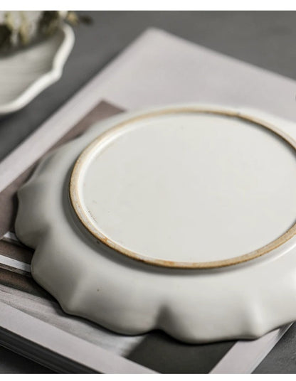 Gohobi Japanese Style Lace Ceramic Plate – Handmade Coarse Pottery Pasta and Tea Plate