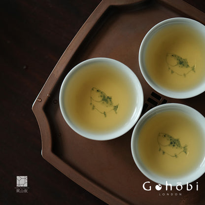 [賦山敘 x Gohobi] Gohobi Jingdezhen Hand-Painted Mandarin Fish Teacup – Blue on Blue Ceramic Gongfu Guest Cup
