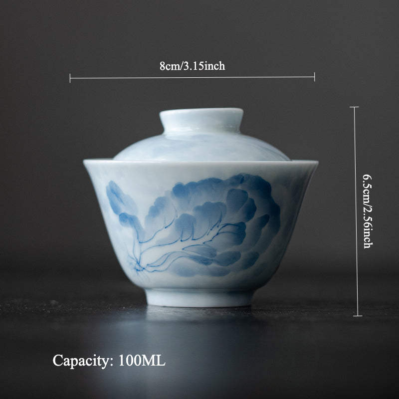 Gohobi White Porcelain Blue-and-White Cabbage Gaiwan