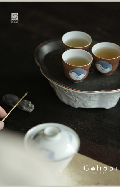 [賦山敘 x Gohobi] Gohobi Jingdezhen Hand-Painted Blue and White Teacup – Begonia Snow View Fulu Guest Cup