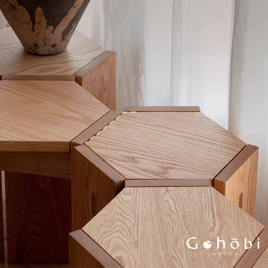 Gohobi Handmade Solid Wood Square Stool – Stackable Wooden Dining Stool Makeup Chair | FSC Certified Furniture, household makeup stool, Chinese square stool can be stacked dining table stool