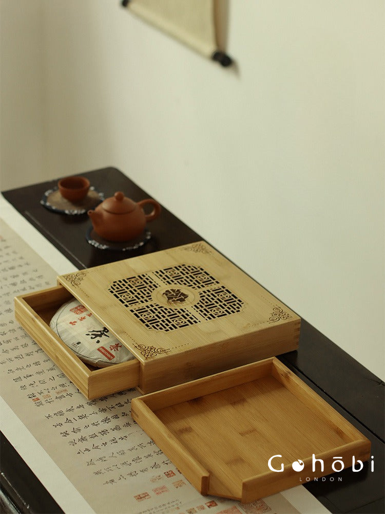 Gohobi Bamboo Pu’er Tea Tray – Multi-Layer Drawer Style Gongfu Tea Tray