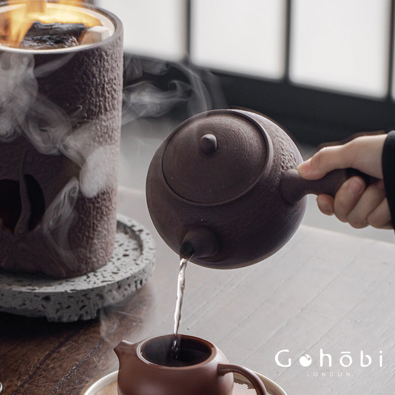 Gohobi Coarse Pottery Wind Stove Tea Set – Japanese Retro Charcoal-Style Kettle