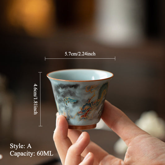 Gohobi Blessing Bell Celadon Dragon Teacup
