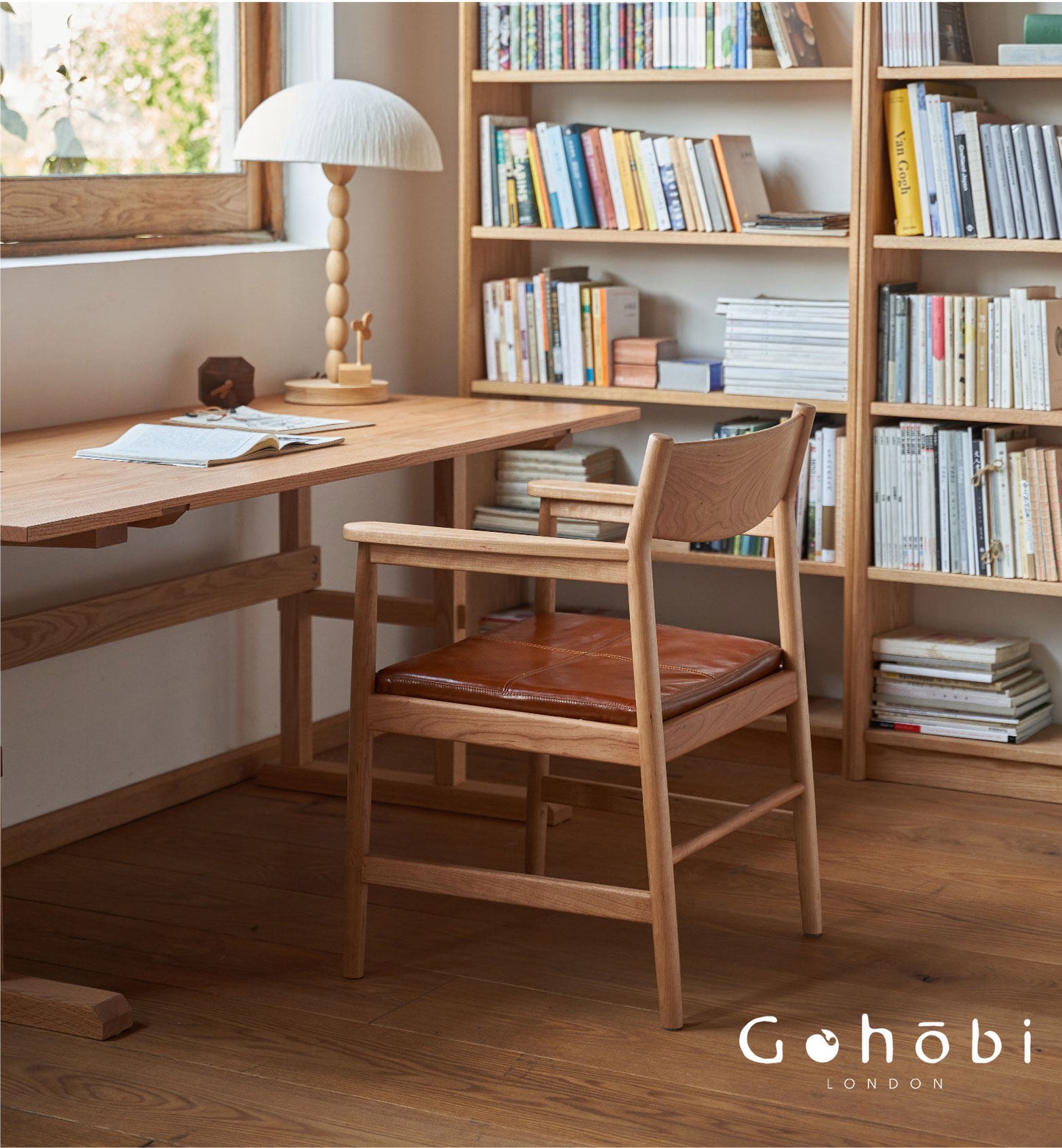 Gohobi Handmade Solid Wood Curved Armchair – Study Chair Office Seat Leisure Home Bedroom Chair | FSC Certified Furniture