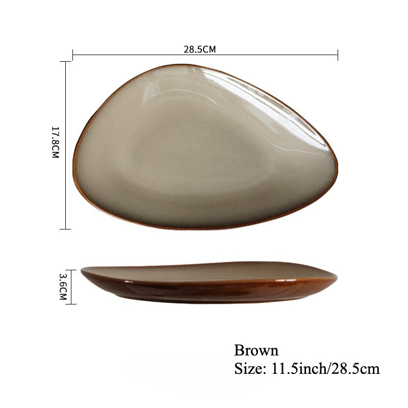 Gohobi Japanese Kiln-Glazed Irregular Oval Plate