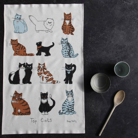 Gohobi x Poppy Treffry Top Cats Tea Towel [Made in the UK]