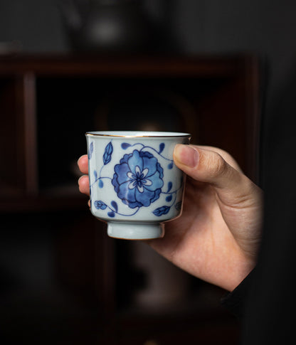 Gohobi Blue and White Twining Lotus Fu Gui Cup