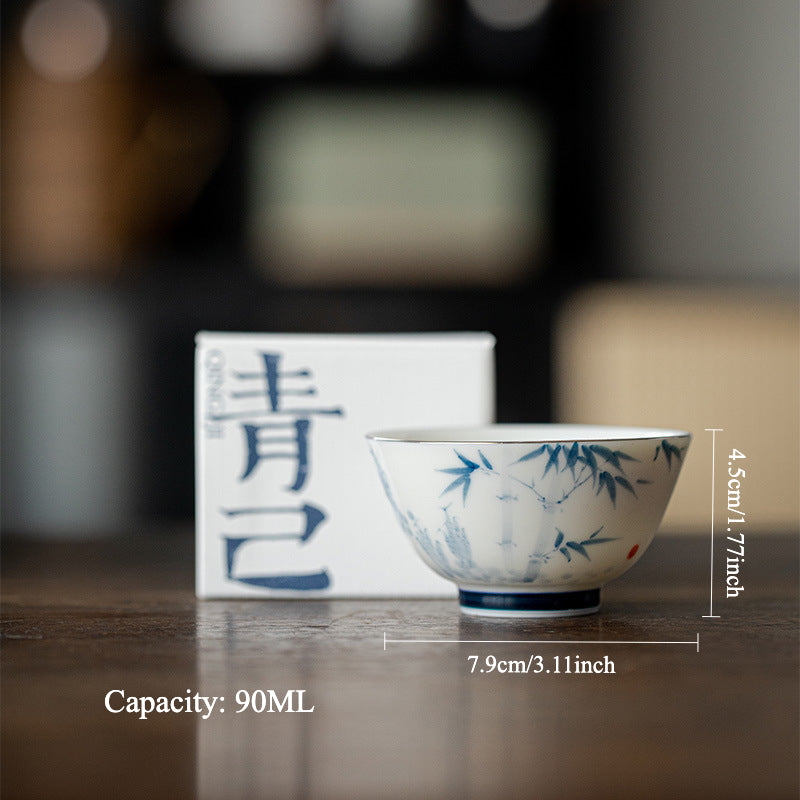 Gohobi Underglaze Blue Bamboo Brushstroke Tea Cup