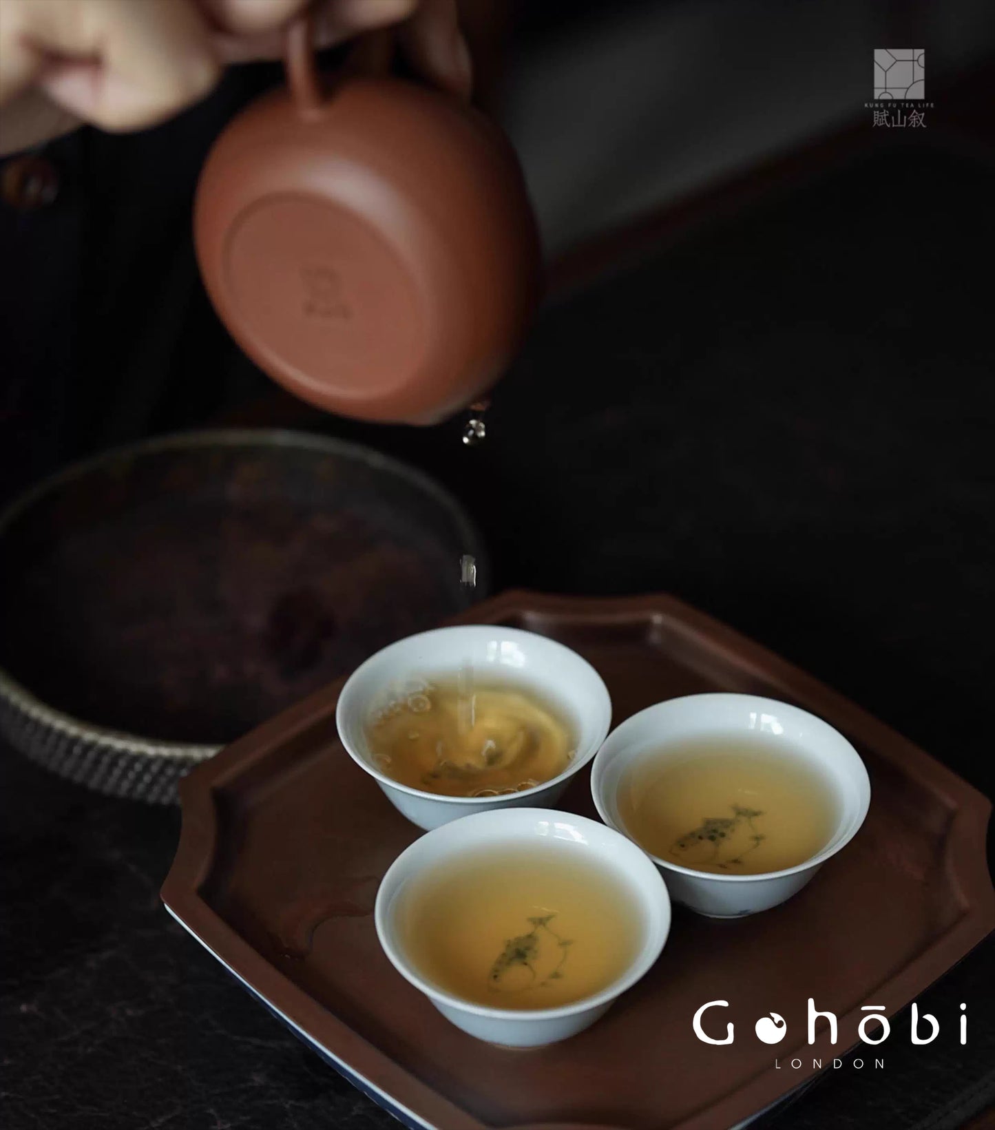[賦山敘 x Gohobi] Gohobi Jingdezhen Hand-Painted Mandarin Fish Teacup – Blue on Blue Ceramic Gongfu Guest Cup