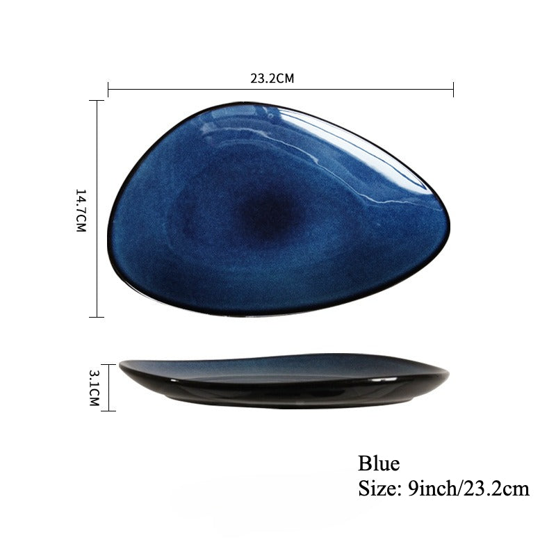 Gohobi Japanese Kiln-Glazed Irregular Oval Plate