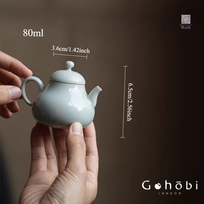 [賦山敘 x Gohobi] Gohobi Monochrome Glaze Ceramic Teapot – Pear Shape Bamboo Handle Gongfu Tea Pot