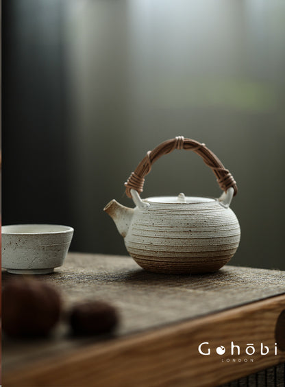 Gohobi Insect-Eaten Shino Handmade Teapot – Japanese Retro Wabi-Sabi Beam Pot (300–400ml)