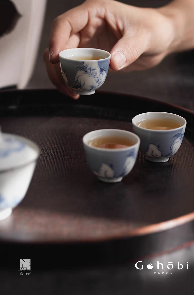 [賦山敘 x Gohobi] Gohobi Jingdezhen Hand-Painted Snow Landscape Teacup – Blue Scattering Glaze Gongfu Guest Cup
