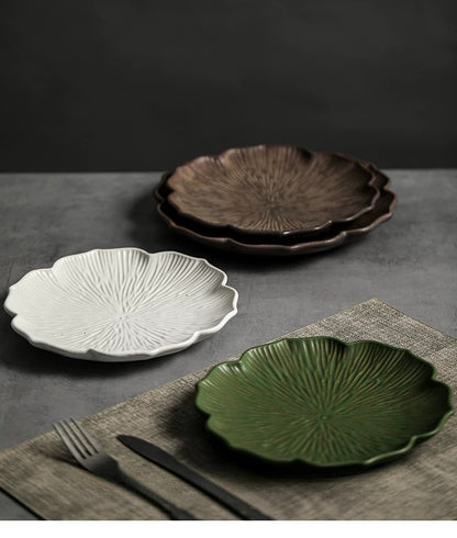 Gohobi Japanese Style Lace Ceramic Plate – Handmade Coarse Pottery Pasta and Tea Plate
