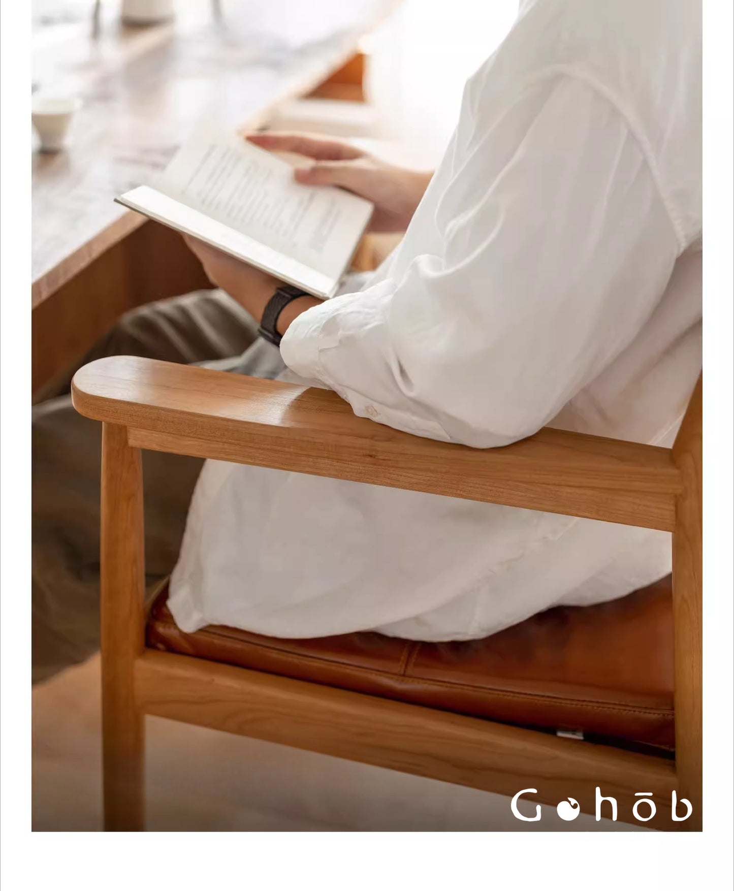 Gohobi Handmade Solid Wood Curved Armchair – Study Chair Office Seat Leisure Home Bedroom Chair | FSC Certified Furniture