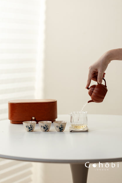 Gohobi Zhu Ni Yixing Purple Sand Travel Tea Set – Portable Gongfu Tea Set with Leather Case