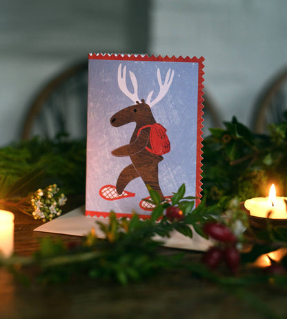 Mortlake Papers Winter Stag Christmas Card | Snowshoeing Woodland Animal | Greeting Card [Made in the UK]