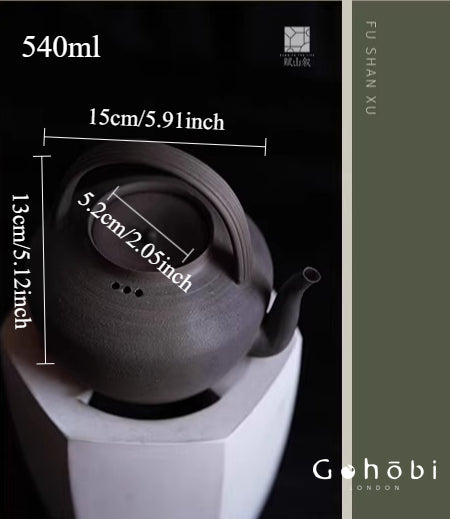 [賦山敘 x Gohobi] Gohobi Old Rock Clay Teapot with Lifting Beam – Chaoshan Gongfu Tea Kettle for Open Flame