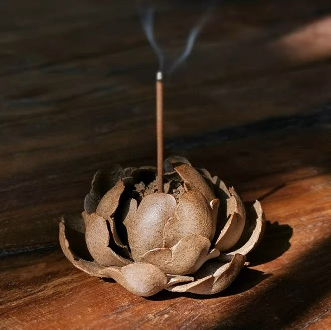 Gohobi Handmade Brown Lotus Incense Holder Ornament