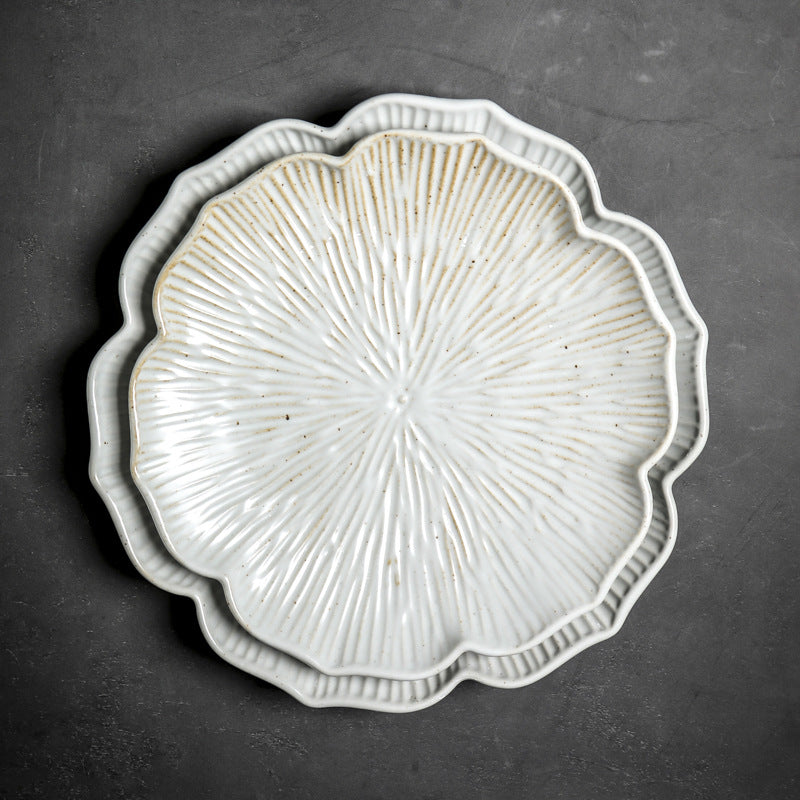 Gohobi Japanese Style Lace Ceramic Plate – Handmade Coarse Pottery Pasta and Tea Plate