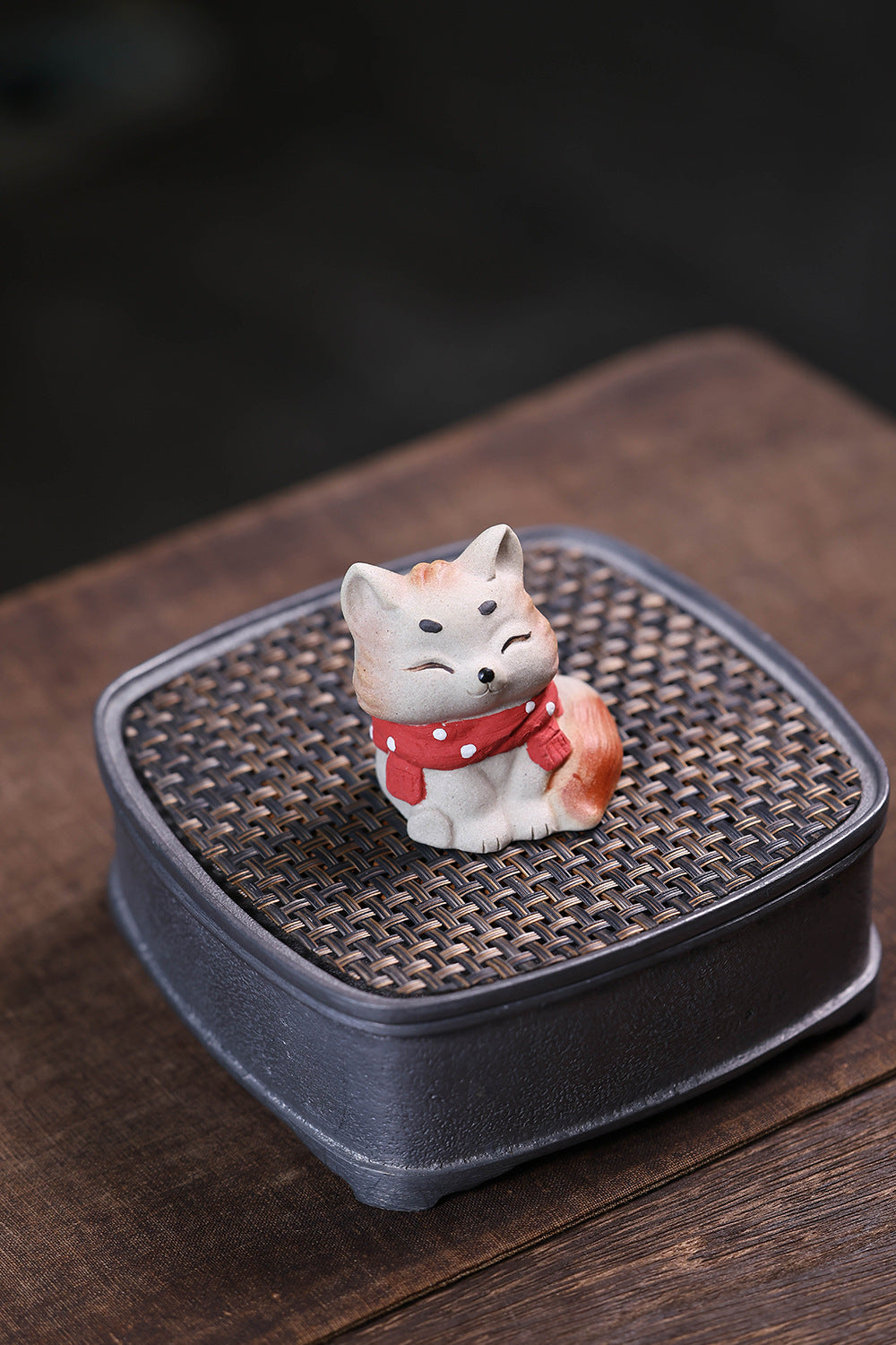 Gohobi Yixing Purple Clay Fox Cat Tea Pet – Hand-Painted Lucky Cat Ornament