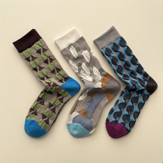 Gohobi Spring Summer Embossed Geometric Mid-Calf Socks