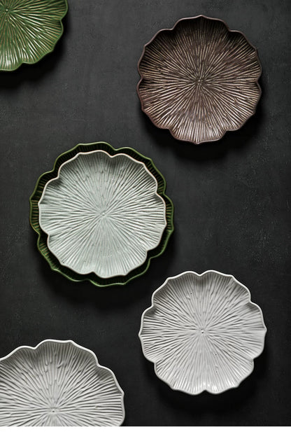 Gohobi Japanese Style Lace Ceramic Plate – Handmade Coarse Pottery Pasta and Tea Plate
