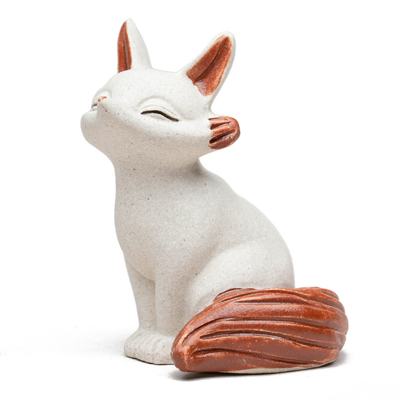 Gohobi Handmade Ceramic YiXing Clay Fox Ornament Tea pet