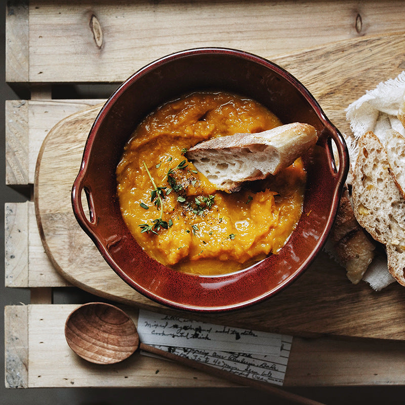 Gohobi Japanese Ceramic Double-Handled Bowl