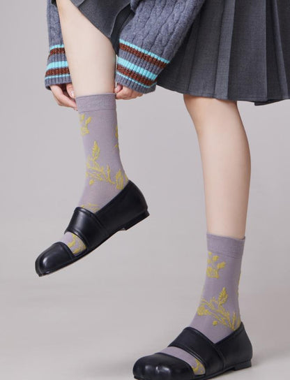 Gohobi Vintage Botanical Embossed Cotton Socks