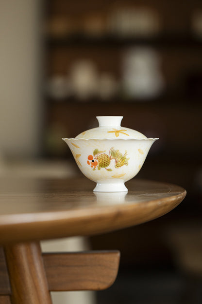 Gohobi Porcelain Hand-Painted Golden Fish Gaiwan