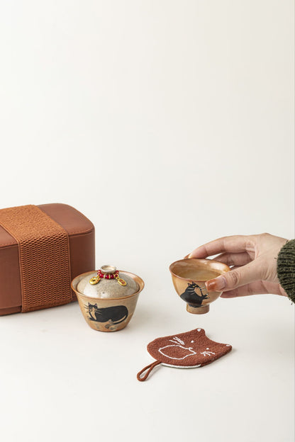 Gohobi Chi Wildcat Ceramic Travel Tea Set