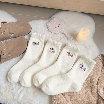 Gohobi Embroidered Puppy Plush Socks