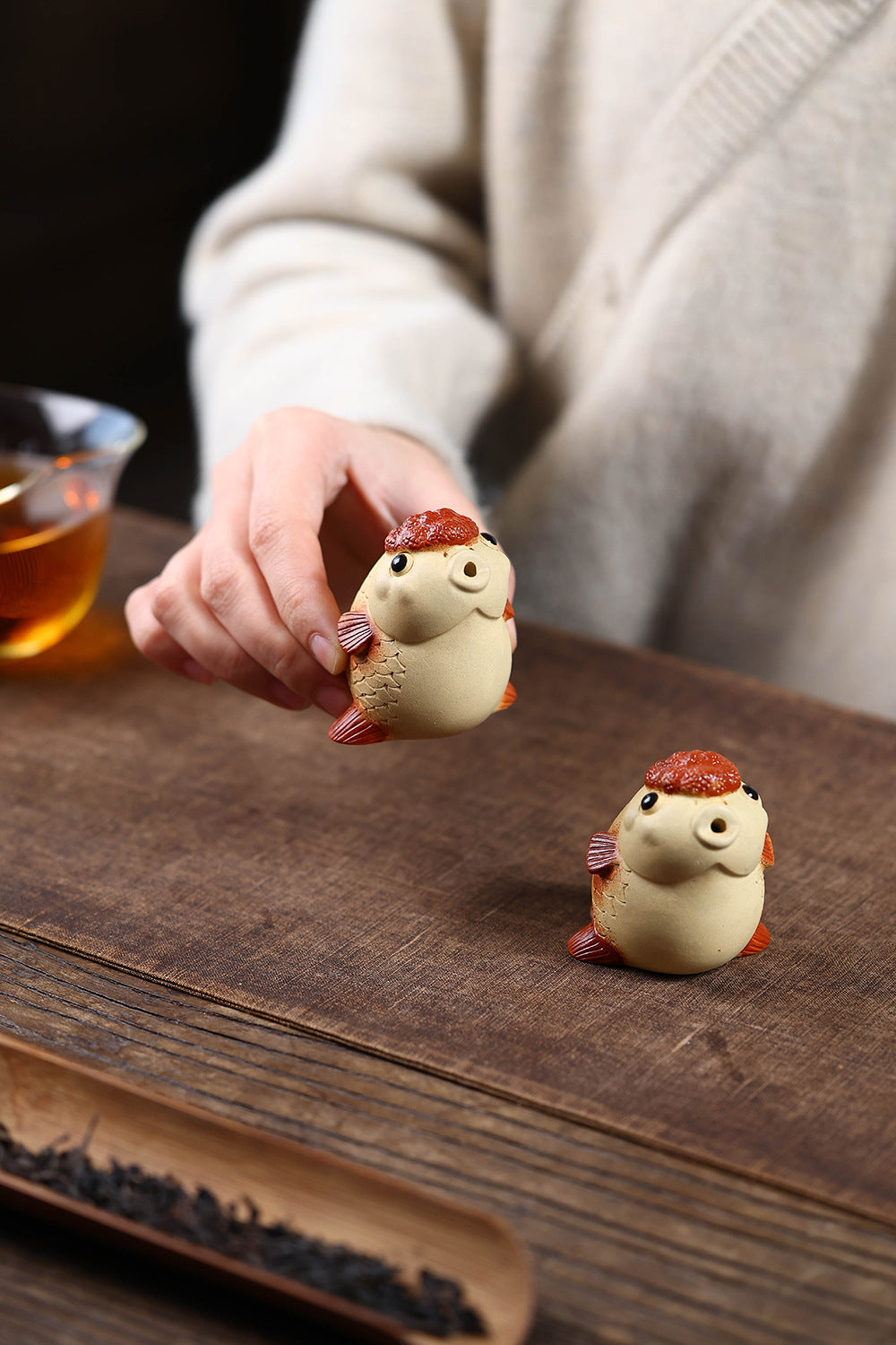 Gohobi Yixing Purple Clay Goldfish Tea Pet – Handmade Incense Holder Ornament
