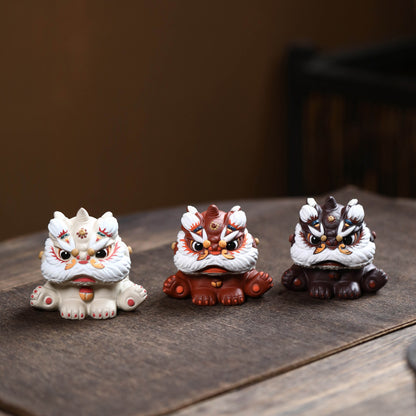 Gohobi Yixing Purple Clay Lion Dance Tea Pet – Handmade Guardian Ornament