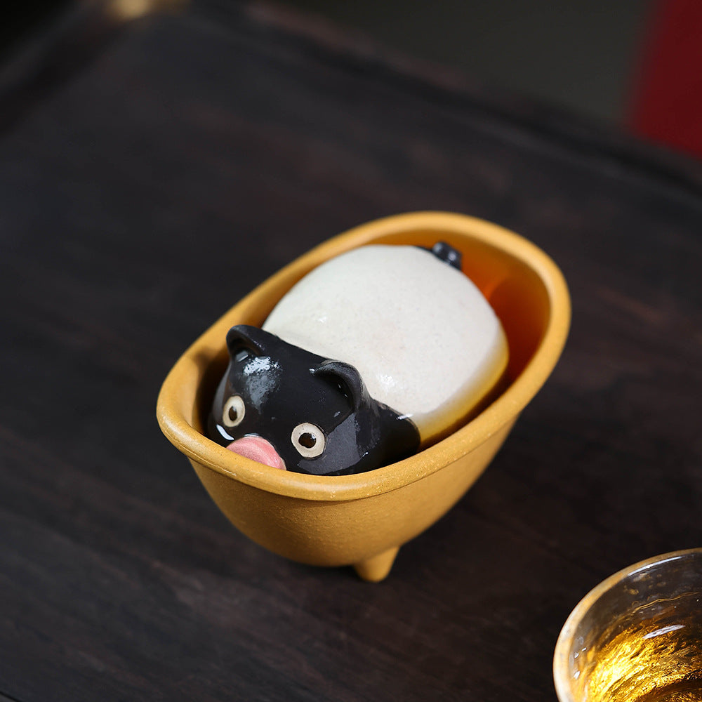 Gohobi Yixing Purple Clay Bamboo Rocking Chair Tea Pet – Handmade Tea Table Ornament