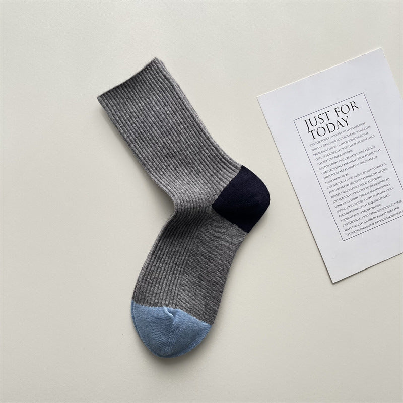 Gohobi Winter Wool Ribbed Colorblock Socks