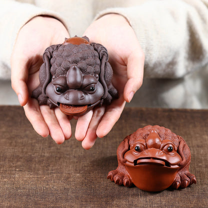 Gohobi Yixing Purple Clay Flame Golden Toad Tea Pet – Handmade Lucky Three-Legged Toad Ornament