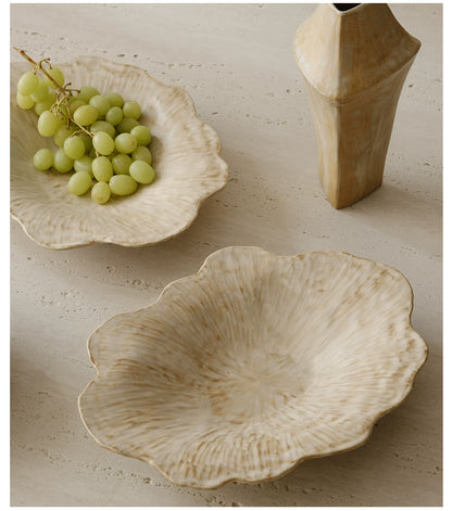 Gohobi French Petal-Shaped Coarse Ceramic Deep Plate