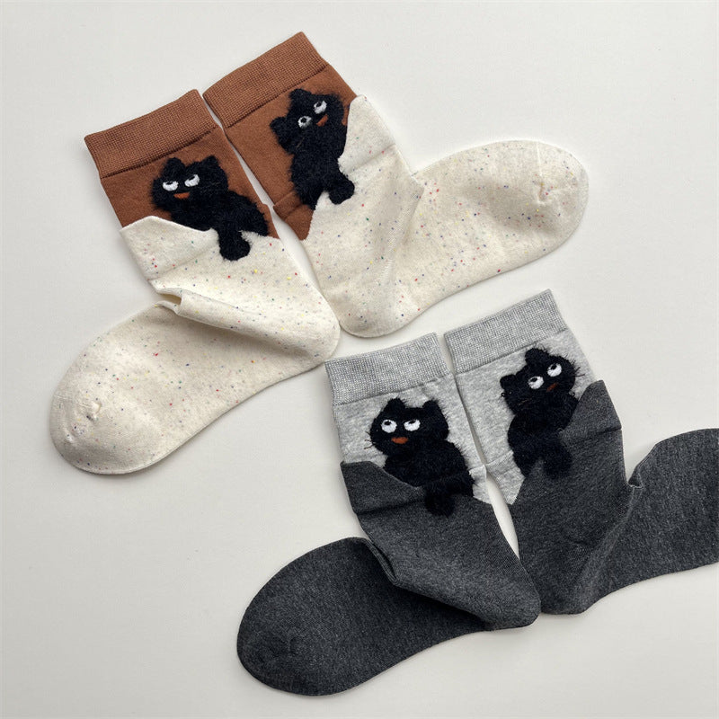 Gohobi Original Flocked Cat Design Mid-Calf Socks