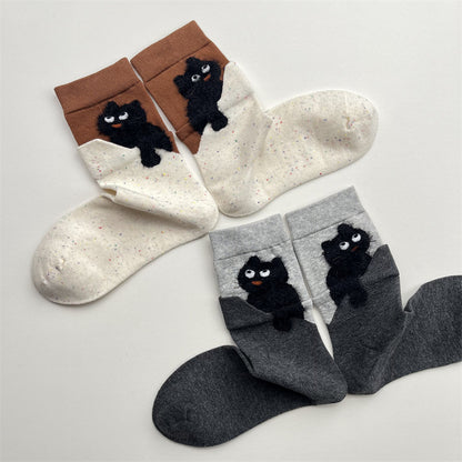 Gohobi Original Flocked Cat Design Mid-Calf Socks