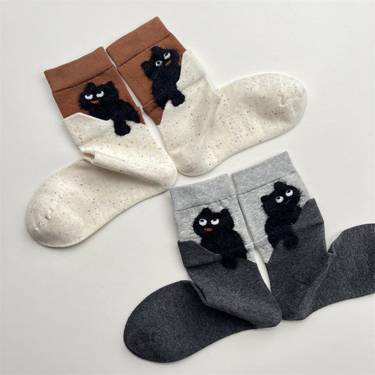 Gohobi Original Flocked Cat Design Mid-Calf Socks