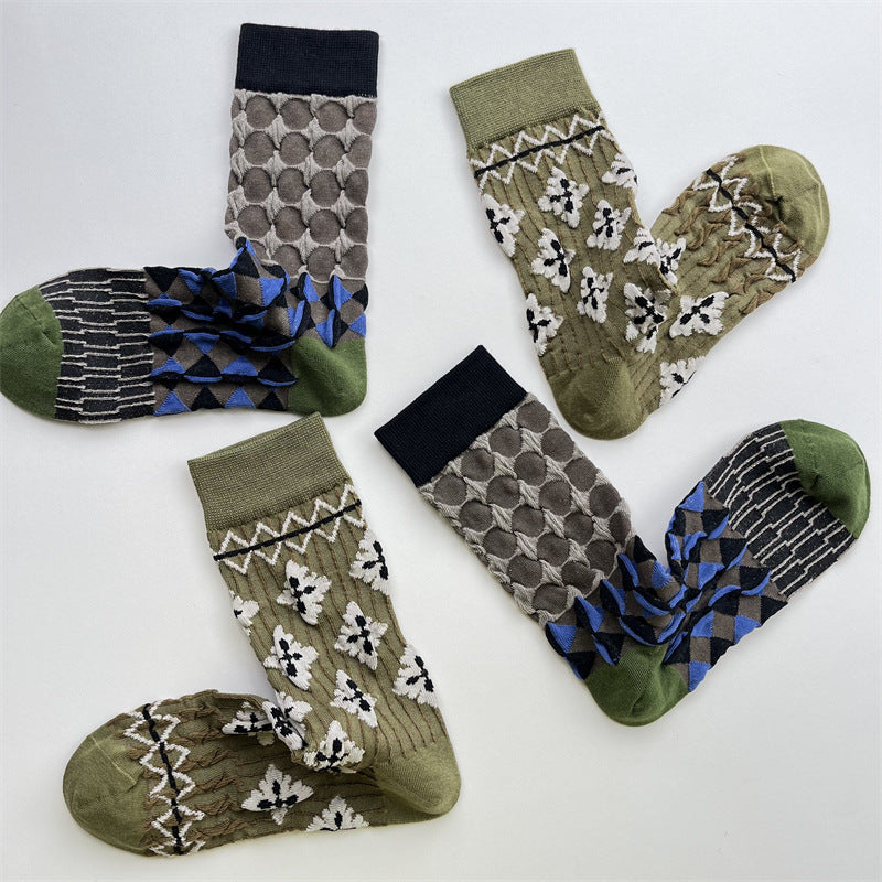 Gohobi Japanese Embossed Floral Mid-Calf Socks
