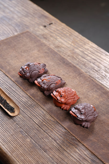Gohobi Yixing Purple Clay Flame Golden Toad Tea Pet – Handmade Lucky Three-Legged Toad Ornament