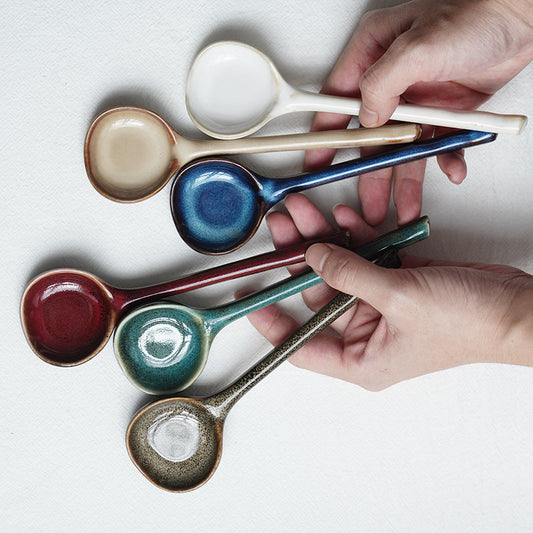 Gohobi Japanese Vintage Ceramic Long-Handle Spoon