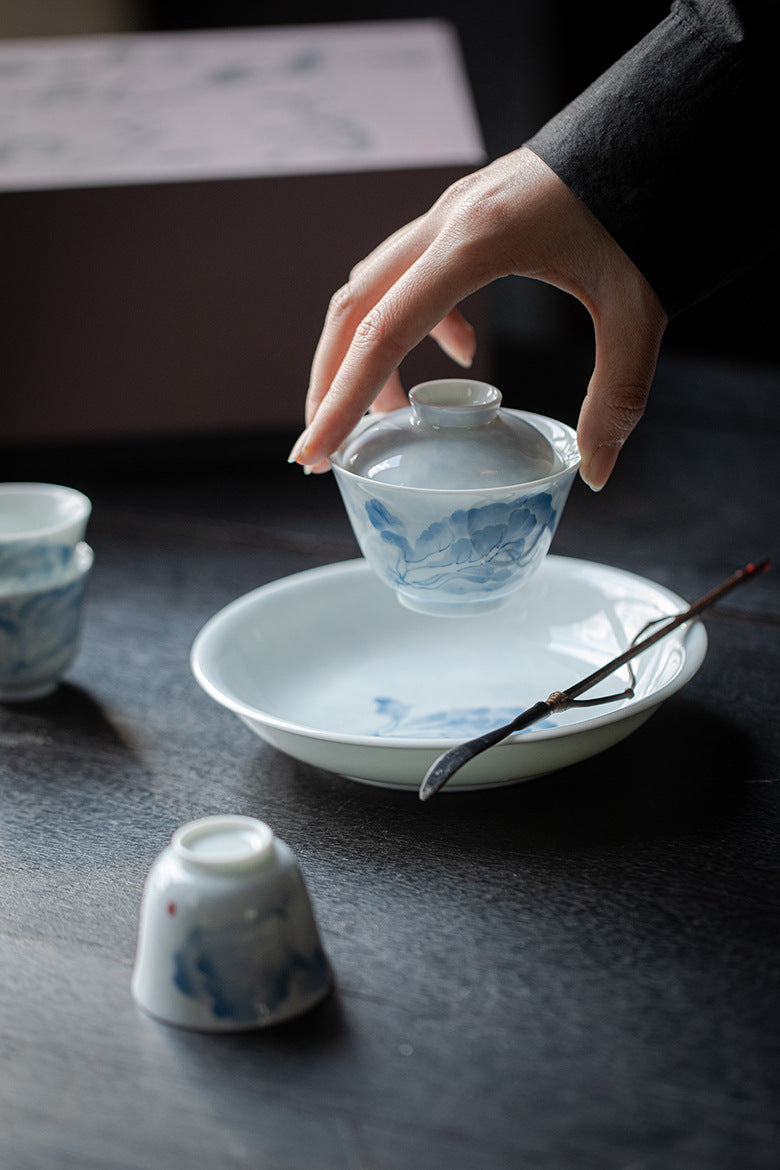 Gohobi White Porcelain Blue-and-White Cabbage Gaiwan